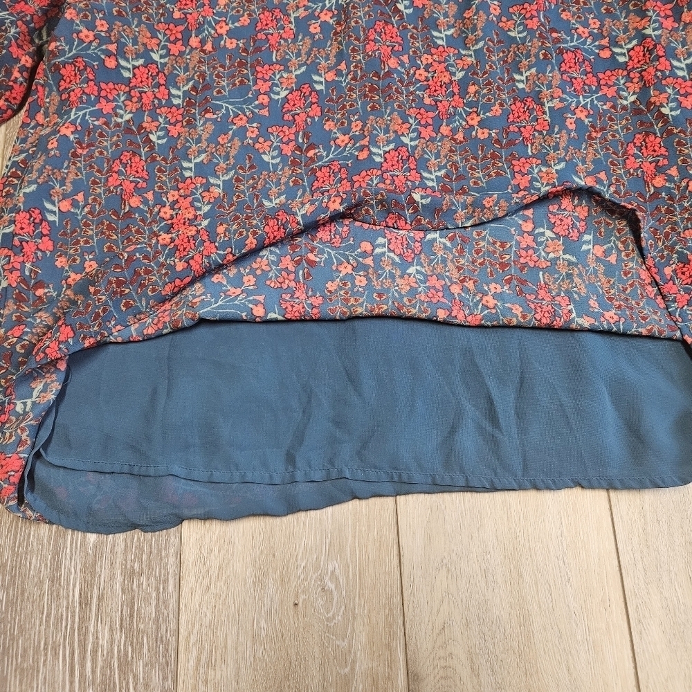 Ava & Viv Floral Pintuck Long Sleeve Relaxed Fit Blouse Women's 1X Plus Blue - Picture 6 of 9